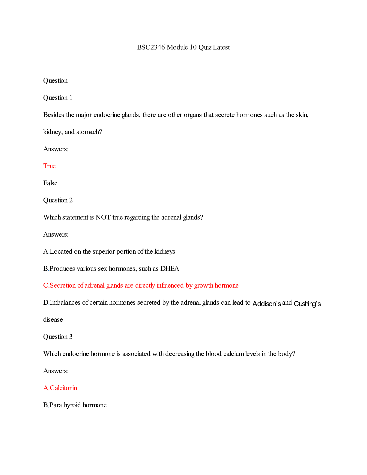 Preview of BSC2346 Module 10 Quiz Latest/BSC2346 Module 10 Quiz Latest